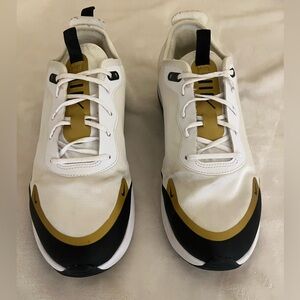 Nike Women’s White and Black Sneakers with Gold Accents Size 8